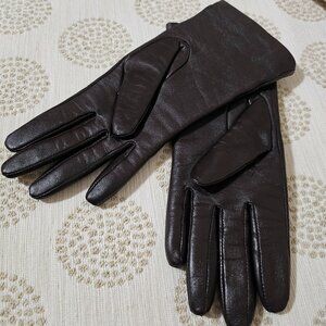 RICH BROWN LEATHER GLOVES with CASHMERE LINING by FOWNES BROTHERS SIZE S